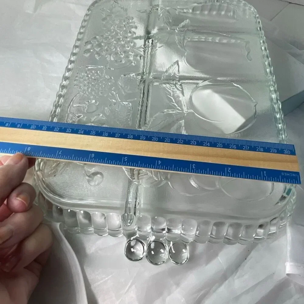 Vintage Indiana glass Crystal Happenings 5 part relish tray veggies fruit